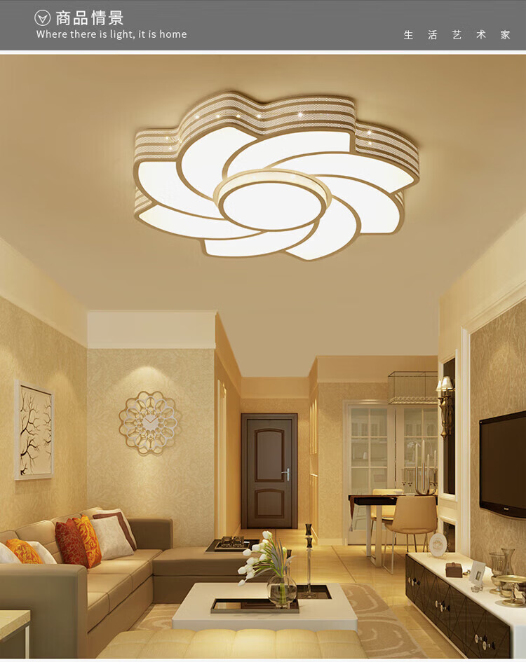 客厅大灯led吸灯顶灯家用现代简约大气花型大厅吊灯办公室圆形1米 白