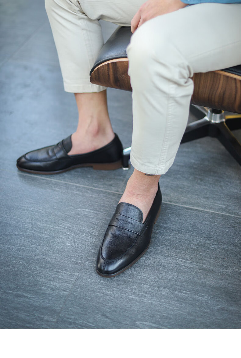 cl男士复古英伦风乐福鞋豆豆鞋驾车鞋夏季休闲套脚皮鞋黑色38