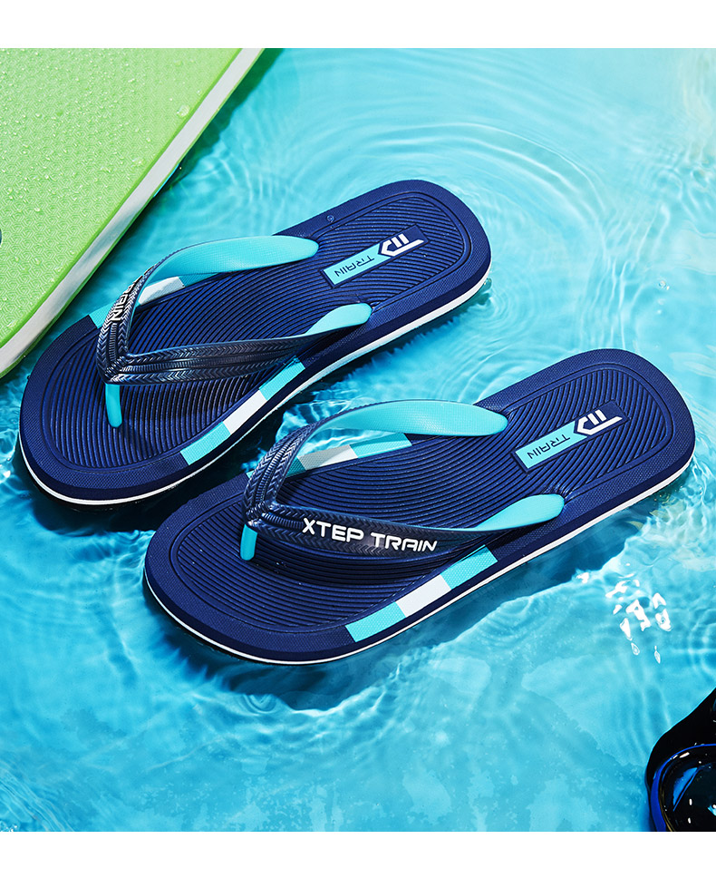 特步男鞋运动拖鞋2020春夏季新款鞋子轻便舒适凉拖鞋男士人字拖鞋 黑