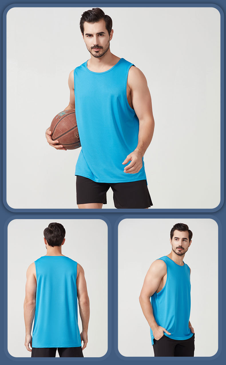 篮球运动背心男新款速干透气马拉松跑步训练休闲健身背心男士蓝色下摆