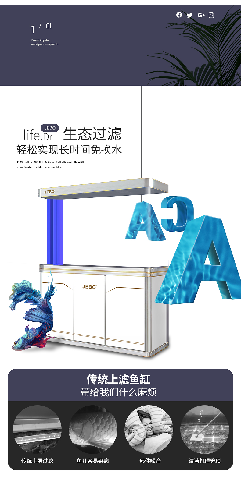 佳宝大型鱼缸水族箱免换水客厅风水中大型家用下过滤底滤鱼缸dr1038金