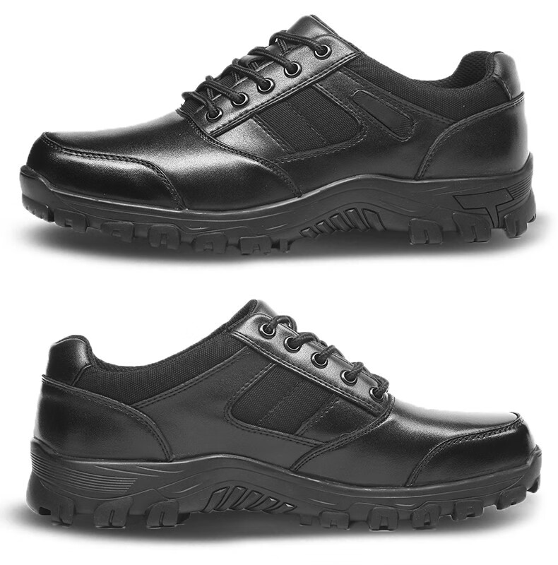 作训鞋男警低帮运动真牛皮皮鞋保安执勤工作巡逻鞋黑色训练鞋品质定制