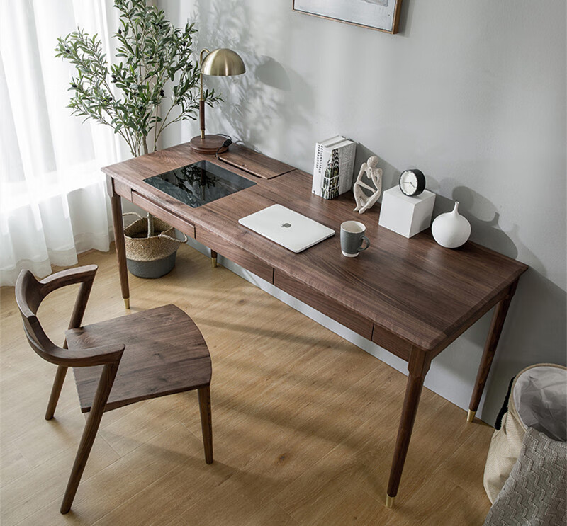 锐安星北美黑胡桃全实木书桌多功能日式原木书房写字台办公电脑茶桌