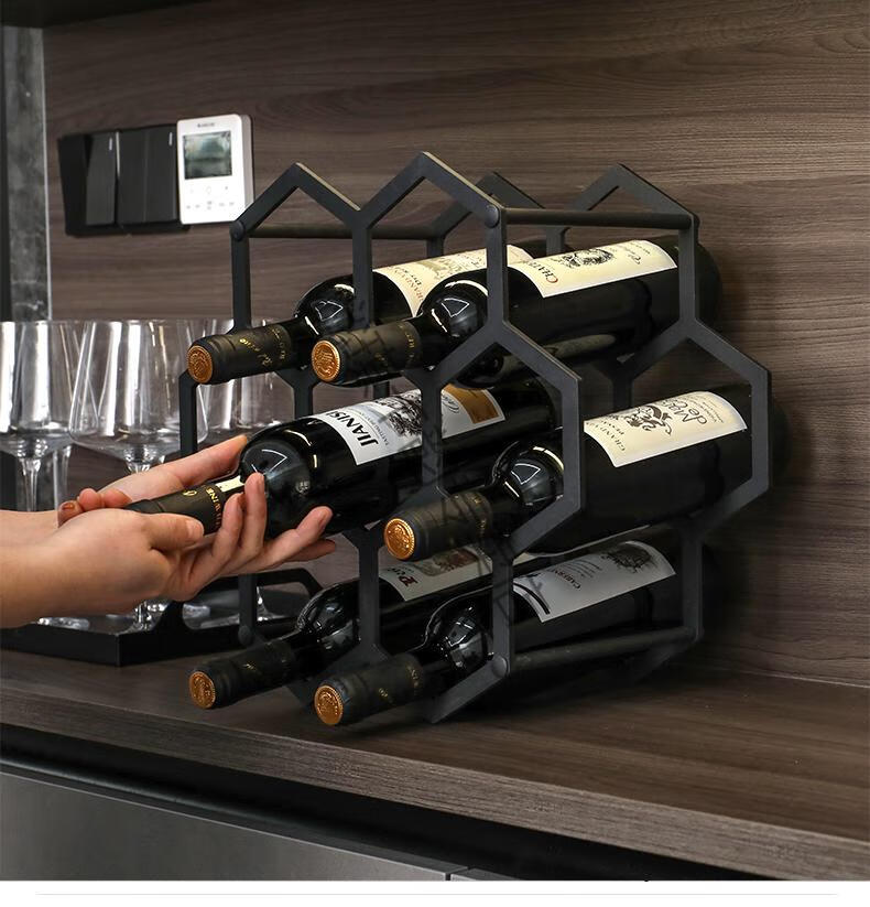 高档创意红酒架子家用红酒架摆件现代轻奢葡萄艺术品红酒格子架菱形格