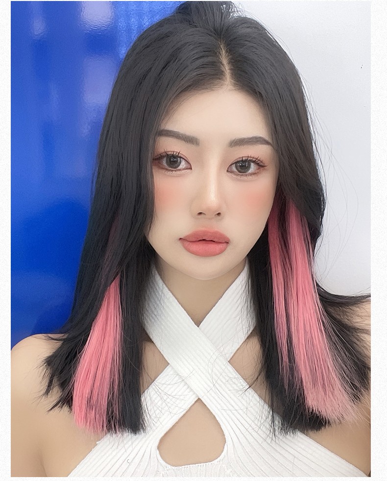 actualself假发女染女士短发假发片彩色一片式渐变真发条渐变亚麻金