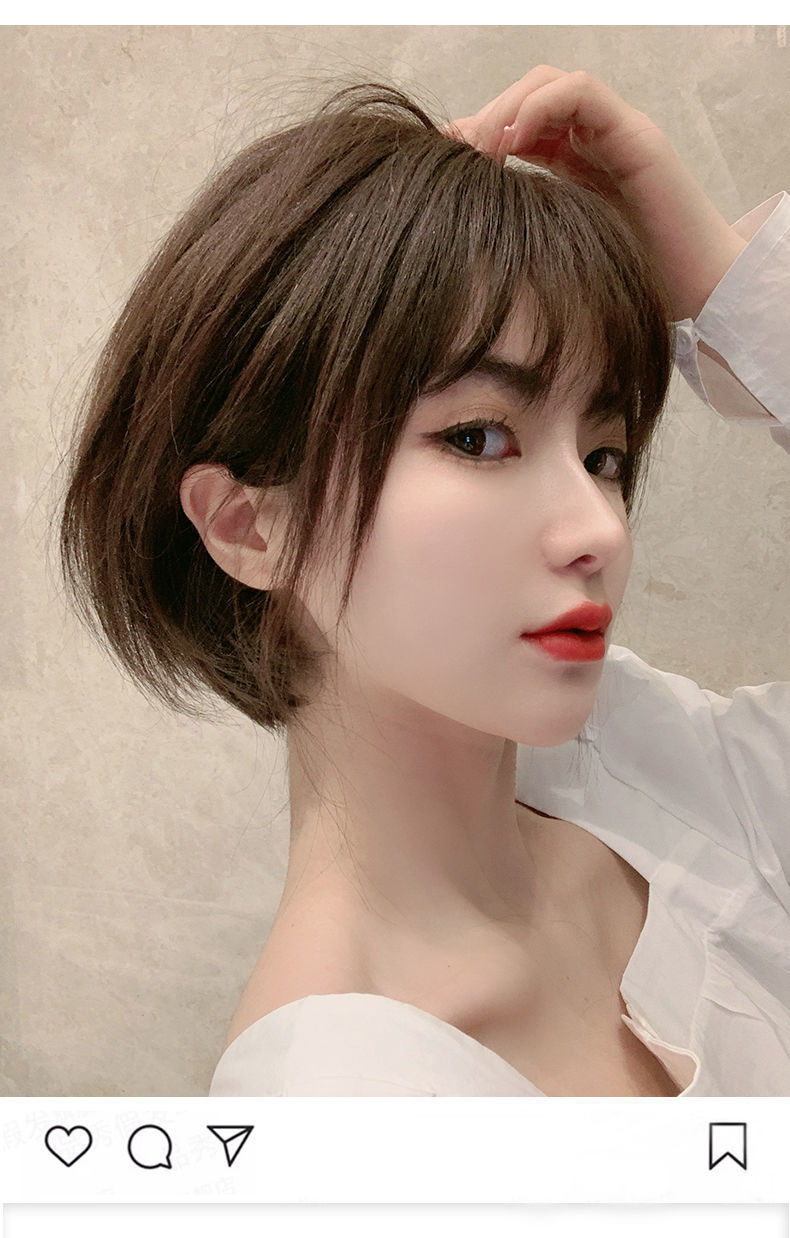 假发女全头套逼真短发全真人发丝圆脸减龄波波头轻薄刘海假发套全真发