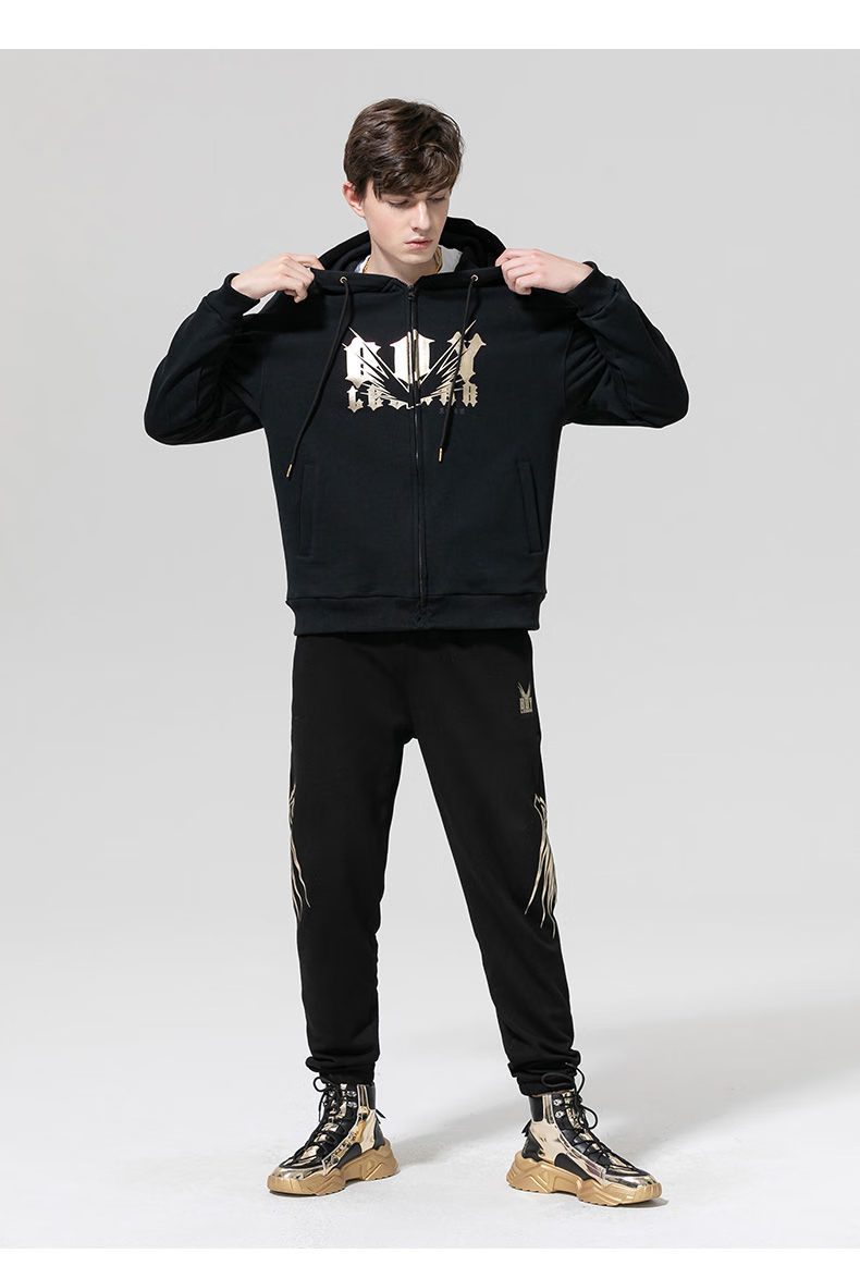 boy leohar潮牌卫衣男冬季保暖连帽外套加绒情侣一套衣服ins长袖 黑色