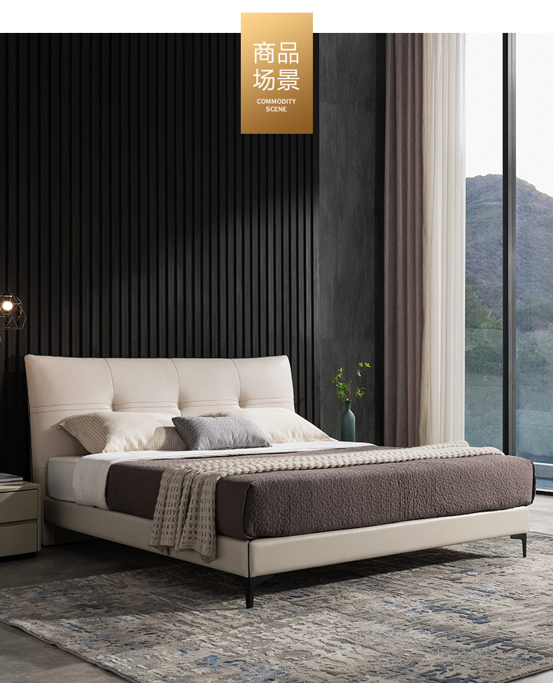 主卧婚床床现代简约实木软包轻奢网红床双人慕斯 灰蓝色(床架 排骨架)