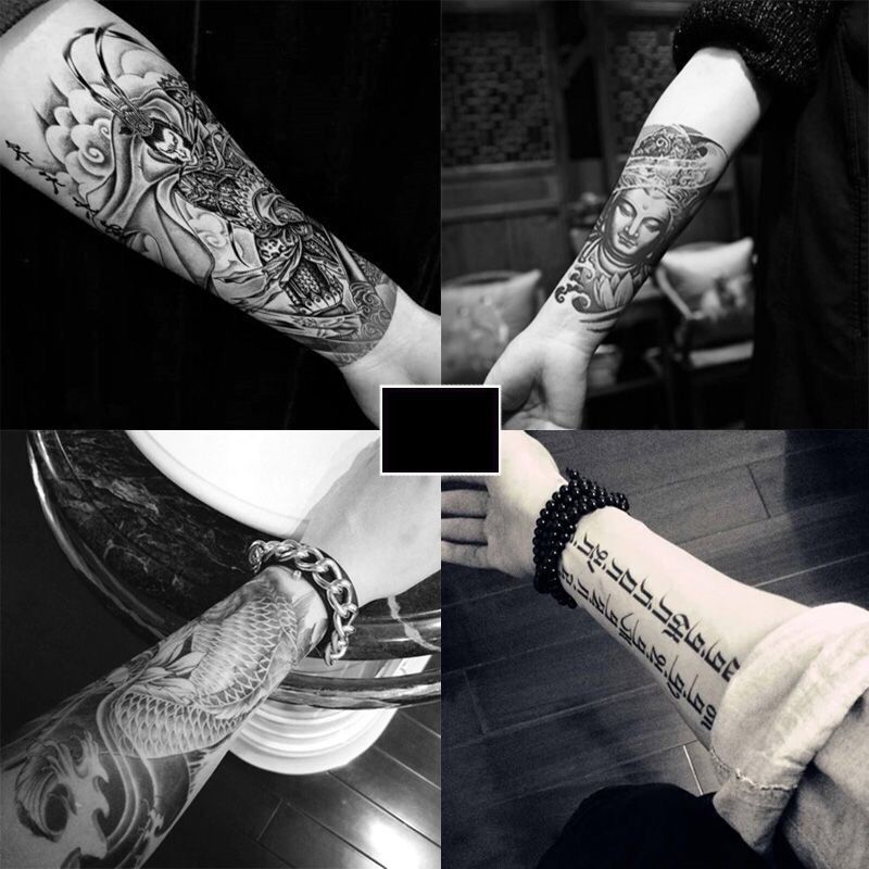 元族新品社会花臂纹身贴纹身贴男女半臂花臂防水仿真逼真社会霸气艺伎