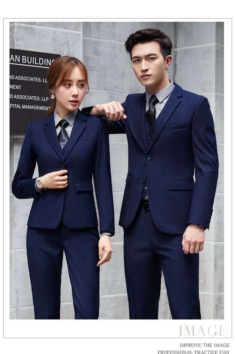 俞兆林男士西服三件套装商务男女职业正装银行房地产销售工作服黑色