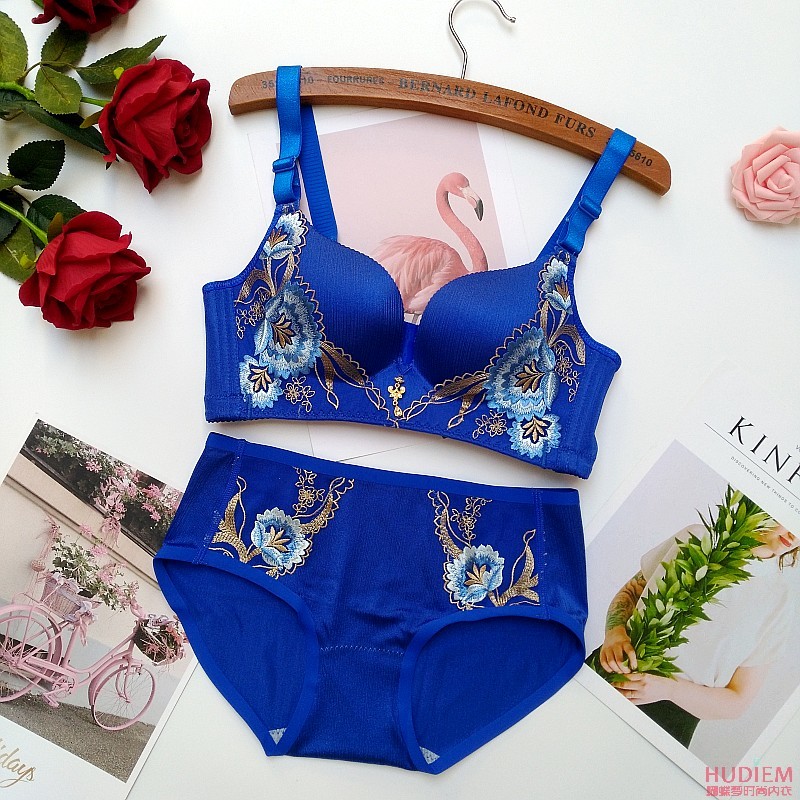 文胸套装女内衣花好月圆按摩型无钢圈罩牡丹粉色套装3680b