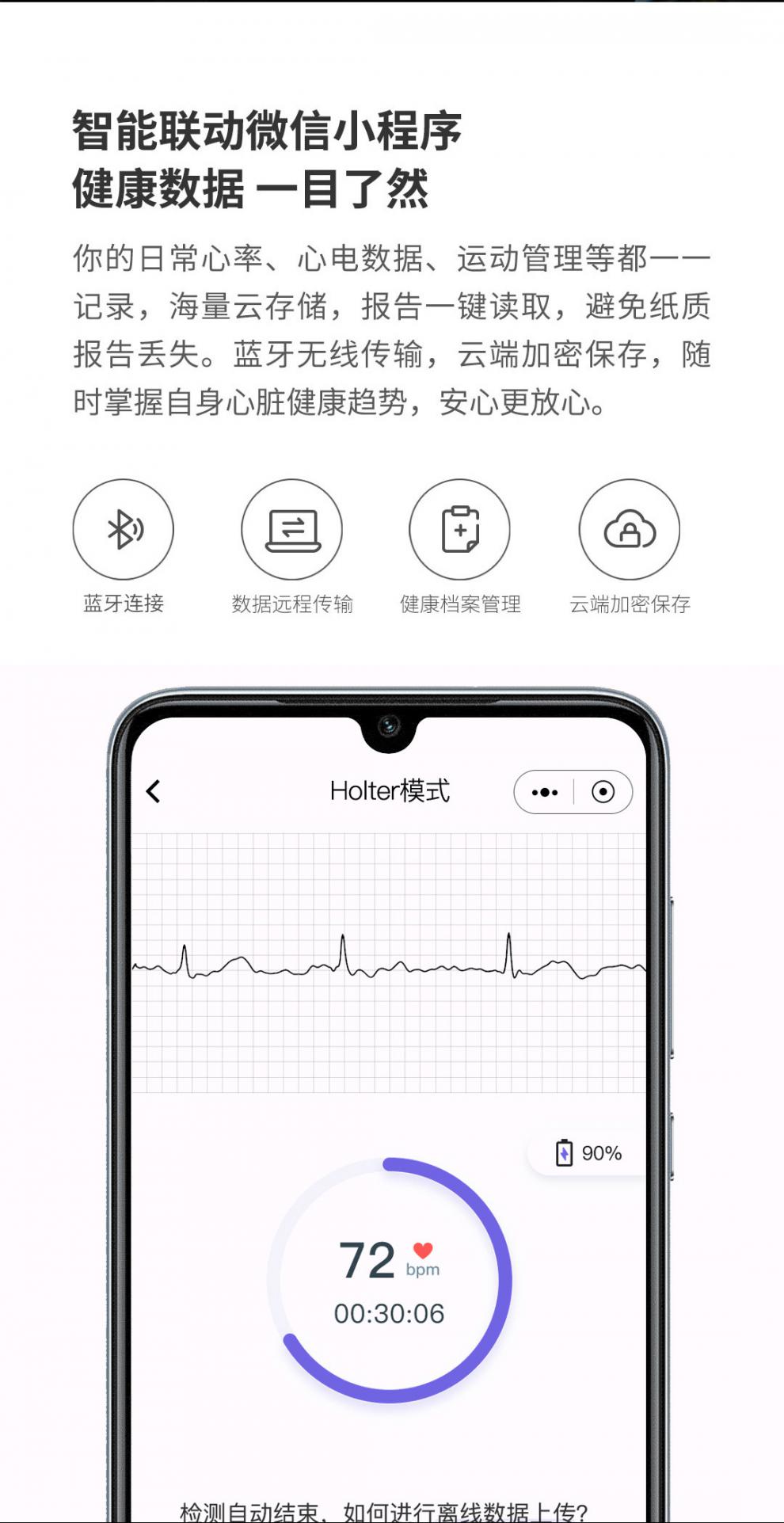 健康hipee心电监护仪24小时动态心脏检测图便携家用心率监测心电电极4