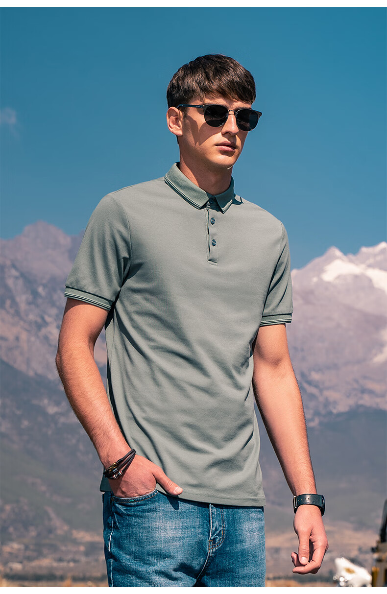 赏目男装英爵伦 丝光珠地棉男士polo衫短袖商务休闲男装保罗衫夏季