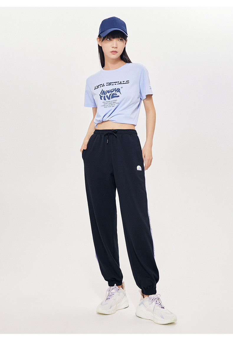 安踏运动裤女2022夏季新款潮流宽松收口束脚卫裤白色透气休闲裤子ac