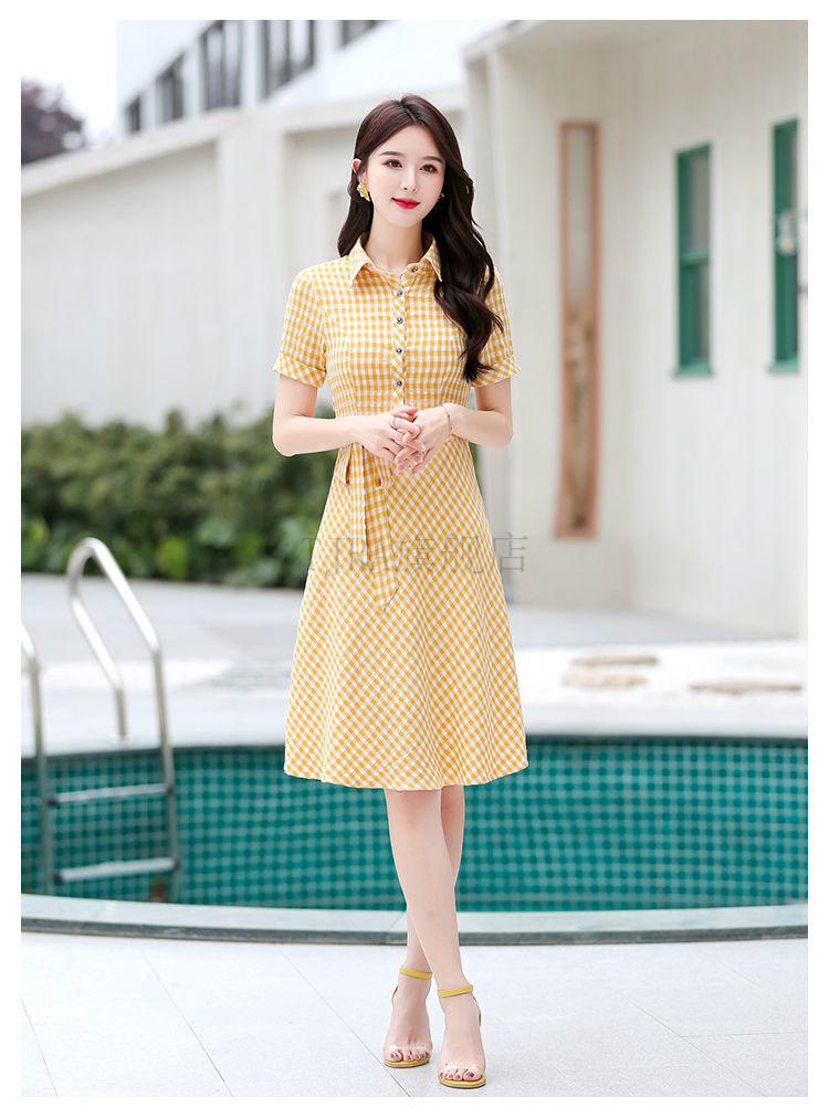 tjra夏季带领有领子短袖女士衬衫连衣裙格子韩版流行时尚简约收腰显瘦