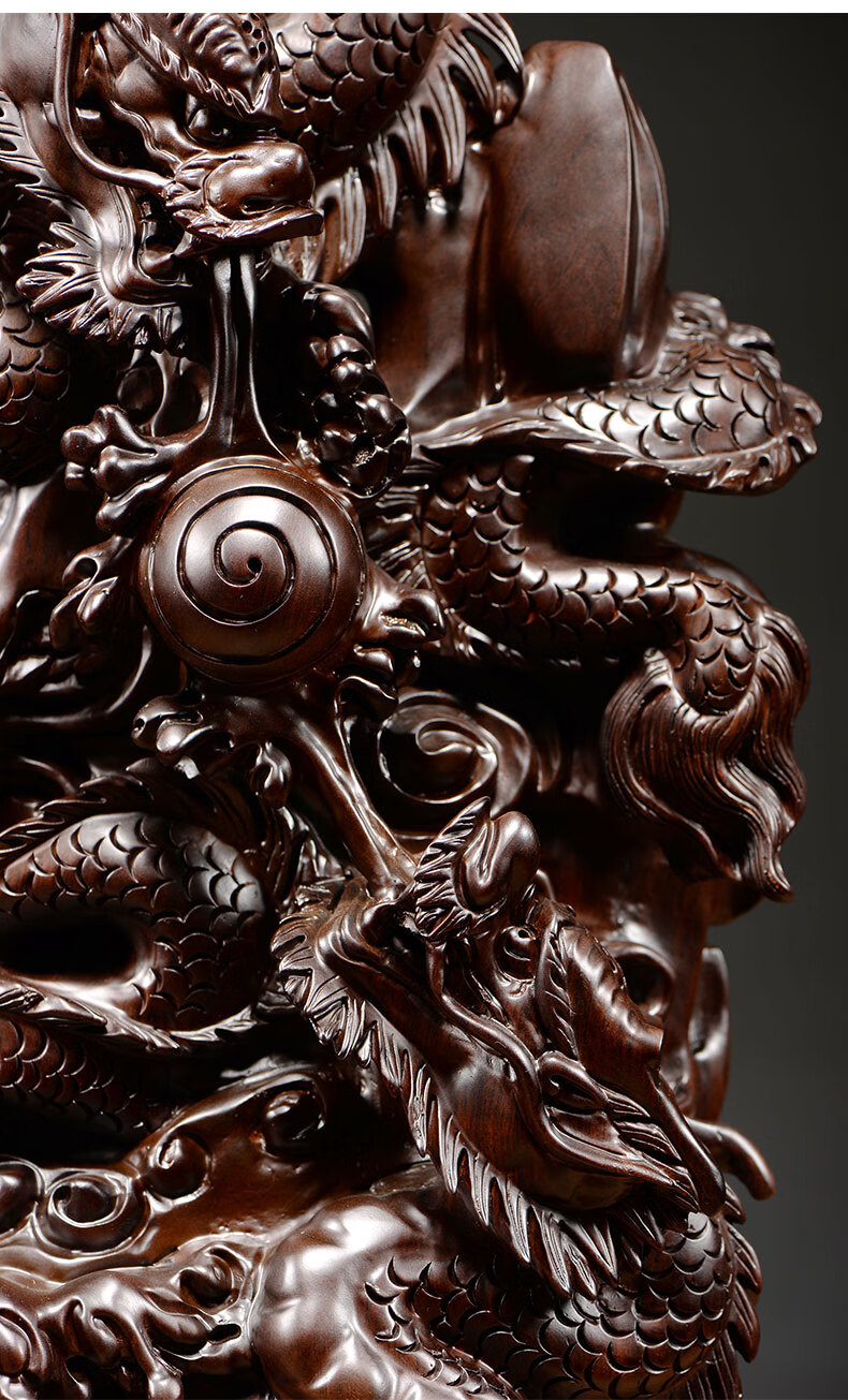 仙莱阁木雕双龙戏珠实木雕刻家居摆件礼品寓意办公室红木办公室商务