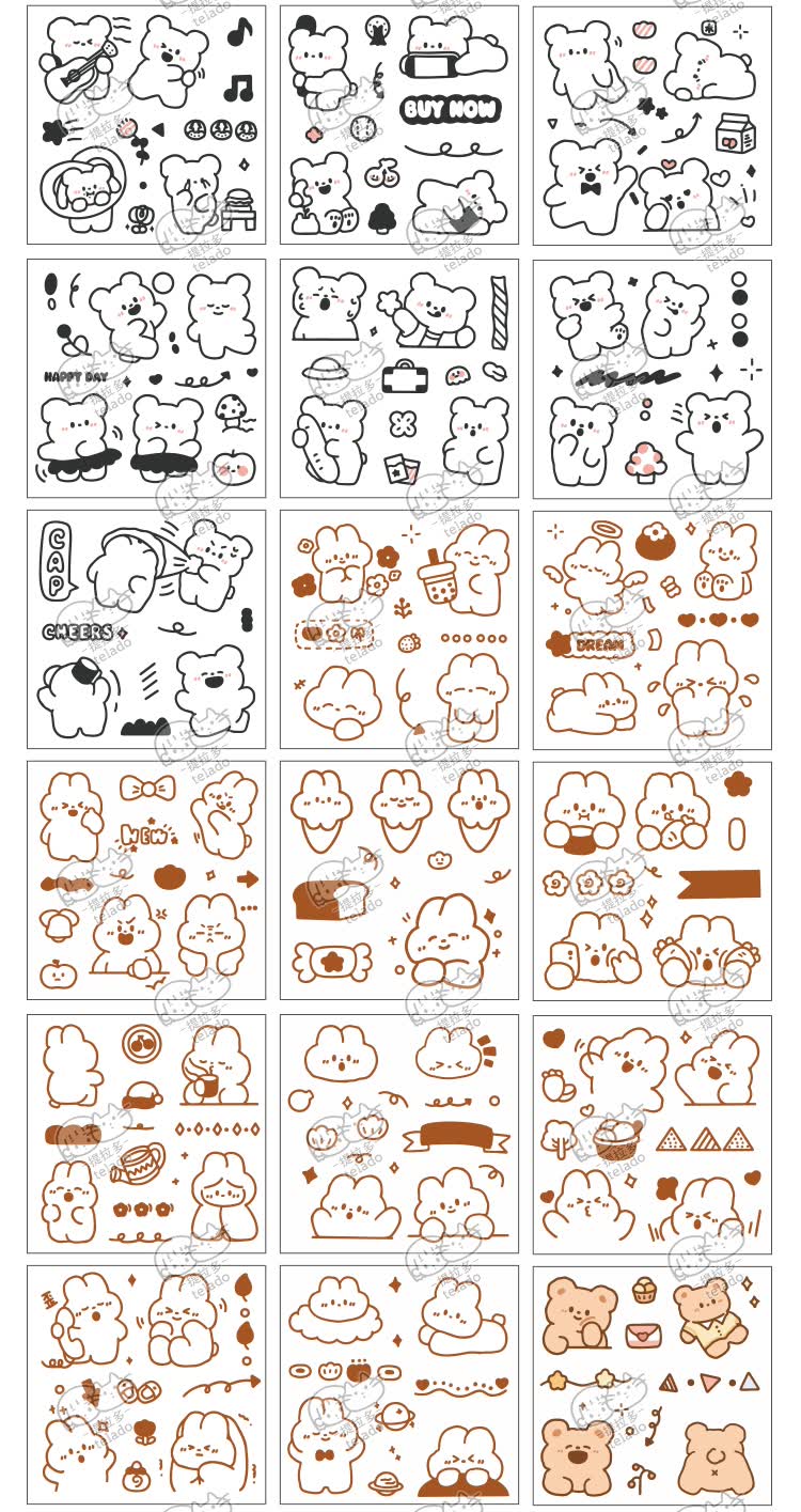 阡囤100张手账贴纸pet透明防水手帐素材套装粘贴装饰小图案卡通儿童