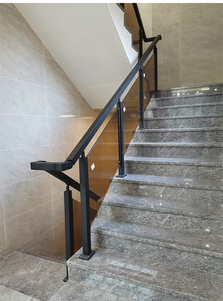 不锈钢楼梯扶手钢化玻璃护栏室内室外定制阳台立柱家用简约栏杆黑漆
