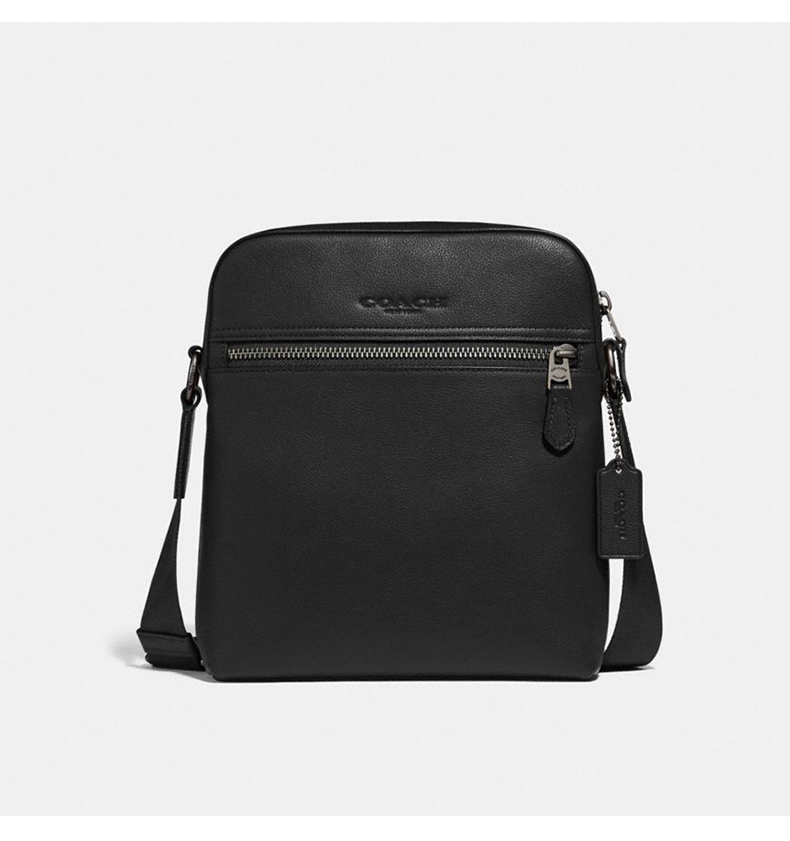 美国进口coach蔻驰男士皮质单肩斜挎包手提包休闲时尚背包黑色pvc配皮