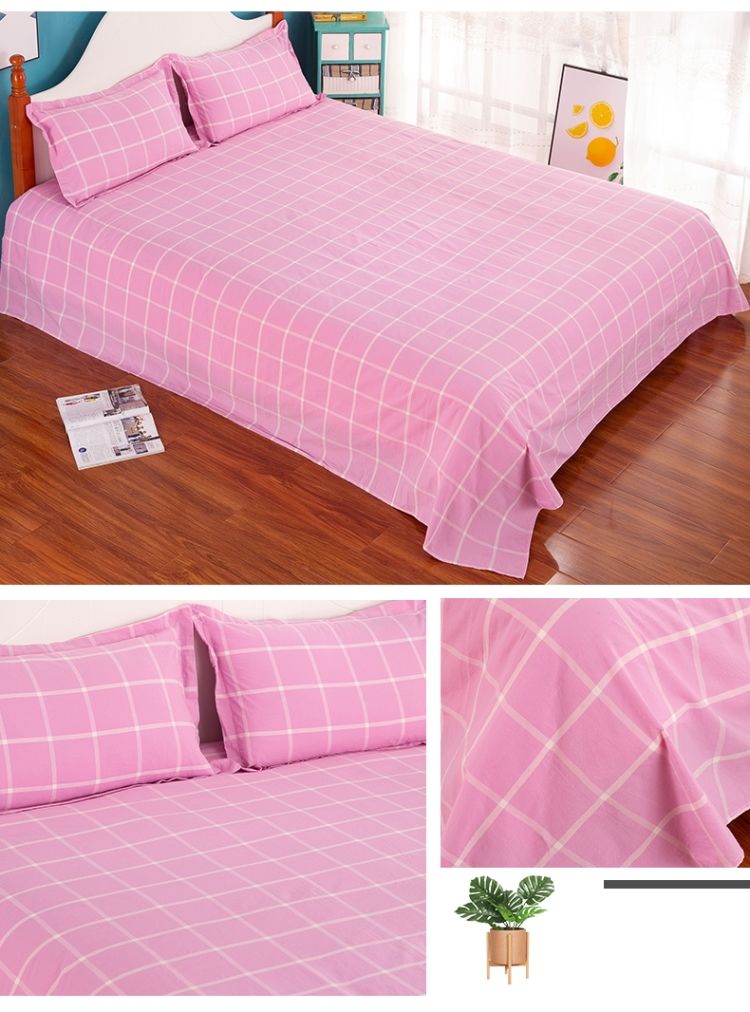 简约纯色全棉色织水洗棉床单单件双人18m床家用学生宿舍15m床单亮粉格