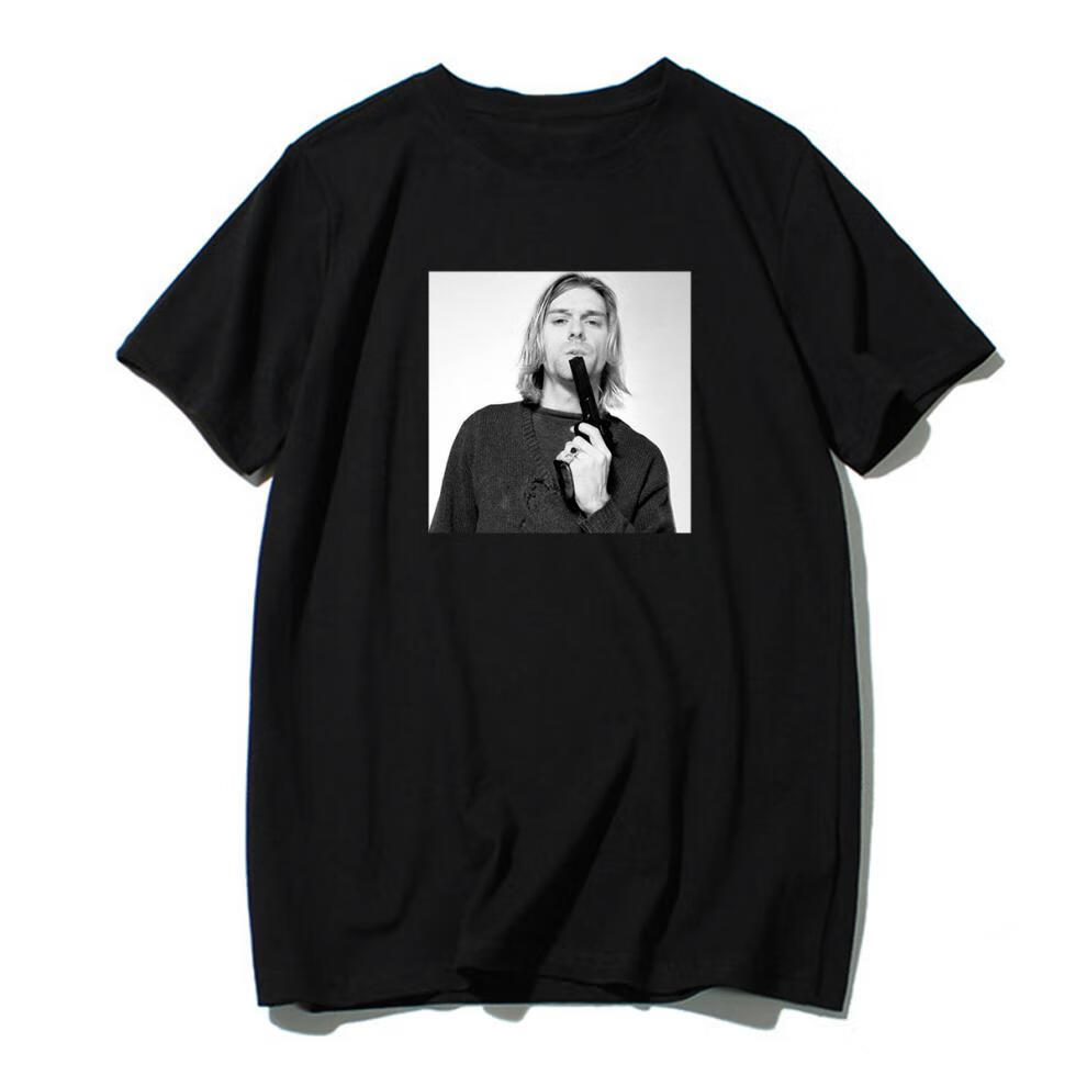 科特柯本涅盘nirvanat恤圆领短袖打底体恤衫 黑色 s