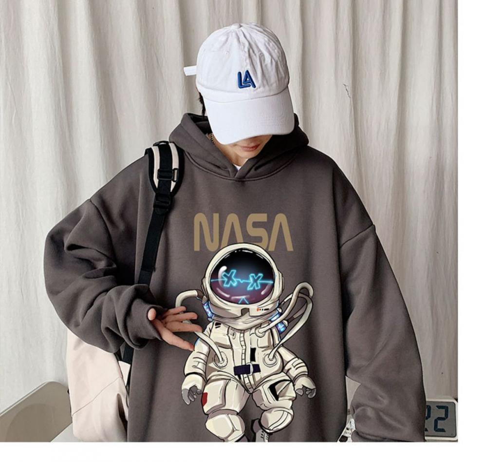 gp国潮男装联名宇航员加绒连帽卫衣男秋冬ins宽松高街衣服秋季潮牌大