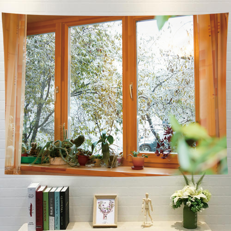 彼岸风景挂毯窗外晚霞网红背景布ins挂布宿舍改造富士山日系风景装饰