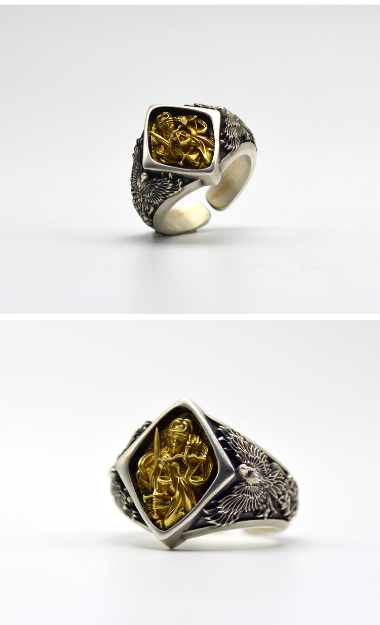 湘歌原创925银正义之戒朱斯提提亚女神戒指复古指环欧美男女潮开口