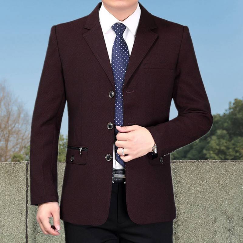 中年西服外套中老年男装单件便服爸爸休闲上衣三粒扣免烫西装男士气质