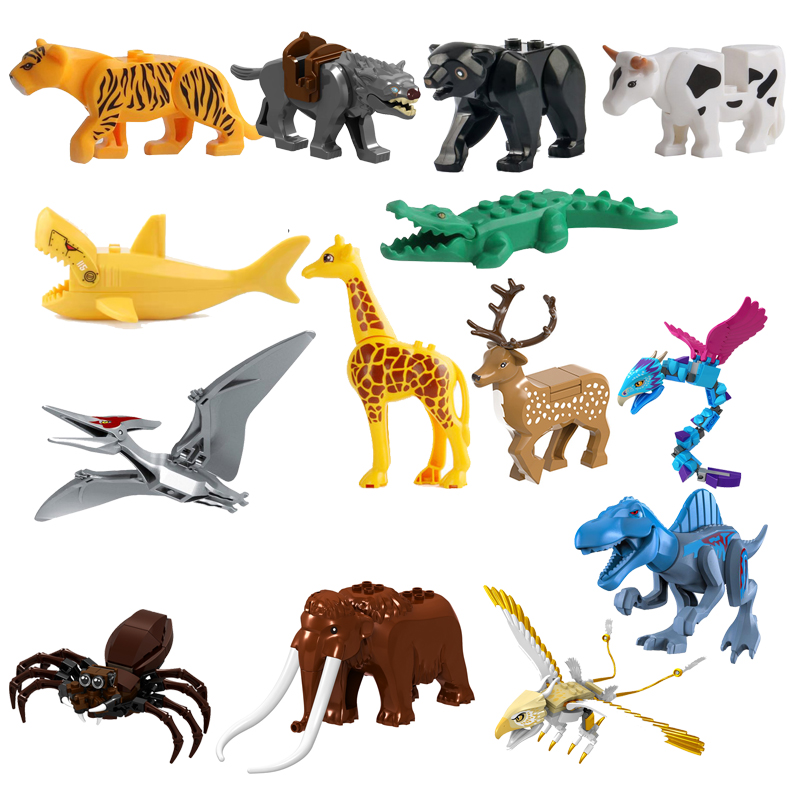 动物积木鲨鱼恐龙老虎鳄鱼熊猫豹猩猩马狼大象鹿拼装玩具 jm024熊猫