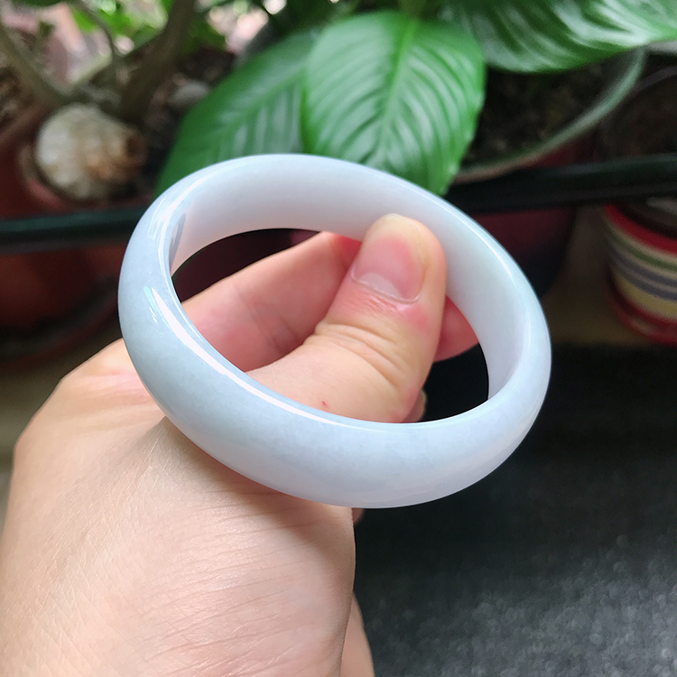 金翠羽缅甸翡翠a货冰糯种白女士玉镯56圈口白月光七夕情人节礼物送男