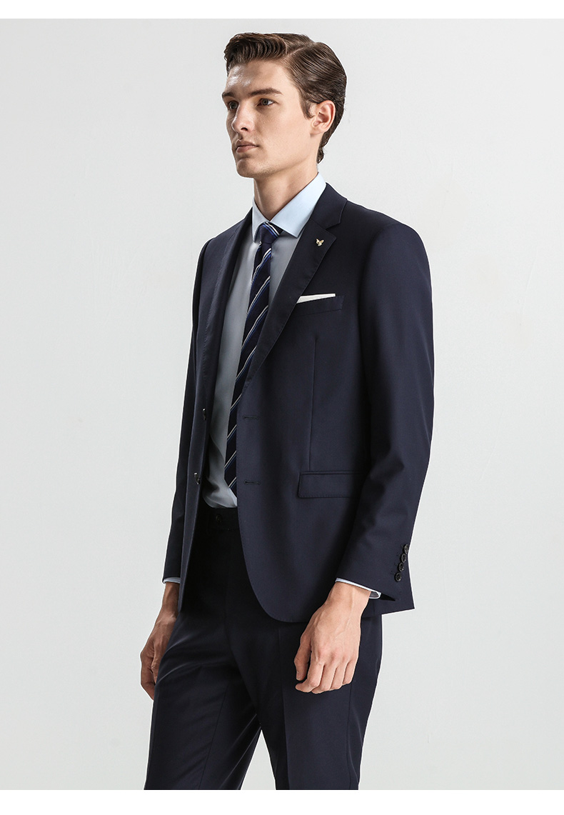 纯羊毛修身职业西服ebb201116 藏青斜纹哔叽 44a