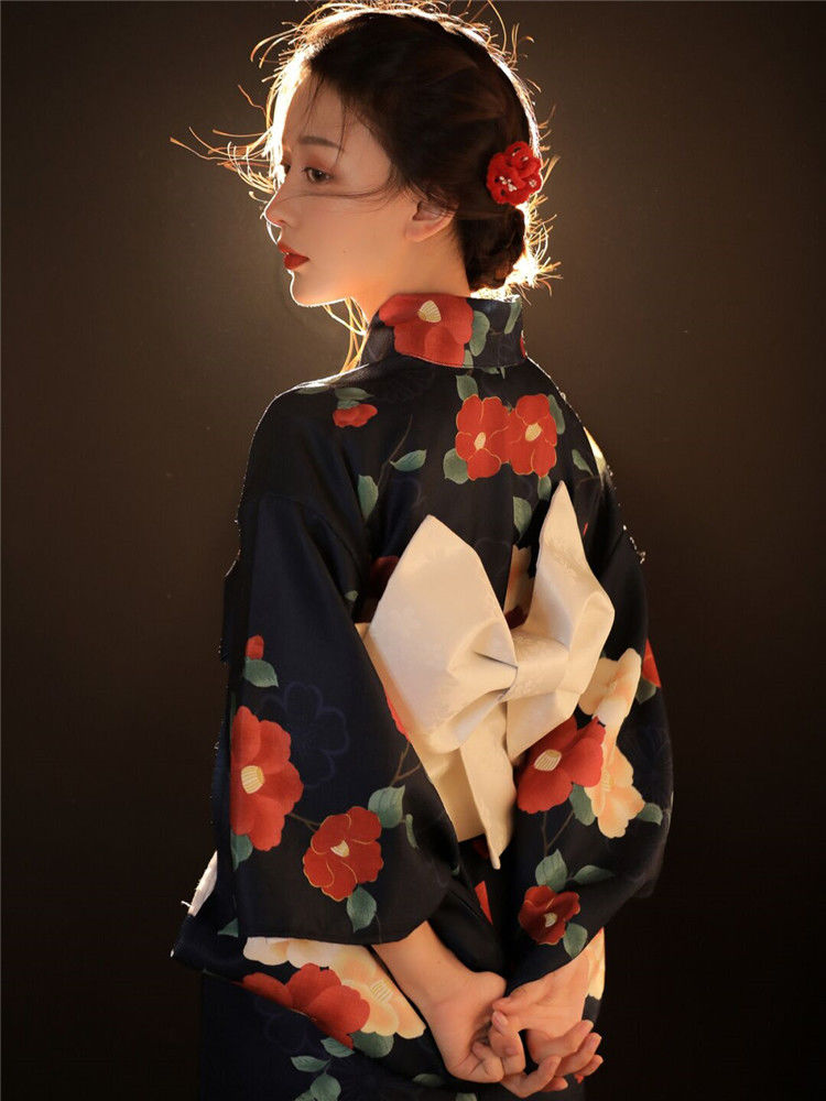 璨玥神明少女和服女改良日式复古拍照写真摄影山茶花和服正装传统服装