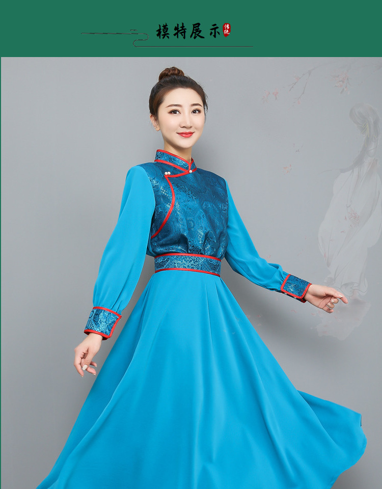 蒙古服装女士改良蒙古袍生活装裙子旗袍礼服民族演出服饰定制款 宝