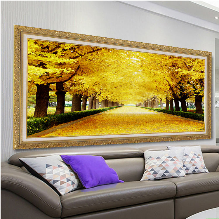 可狄kedi黄遍地装饰画2米1米超大幅黄大道风景画财运画玄关风水壁画s
