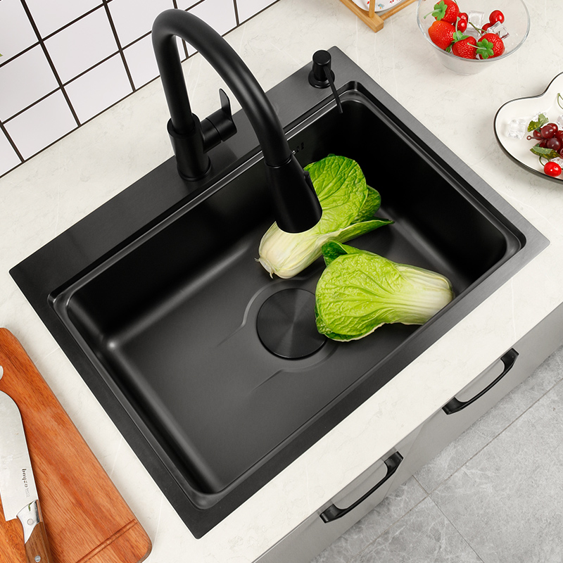 水槽单槽厨房洗菜盆纳米304不锈钢中岛手工盆多功能台下盆洗碗槽枪灰