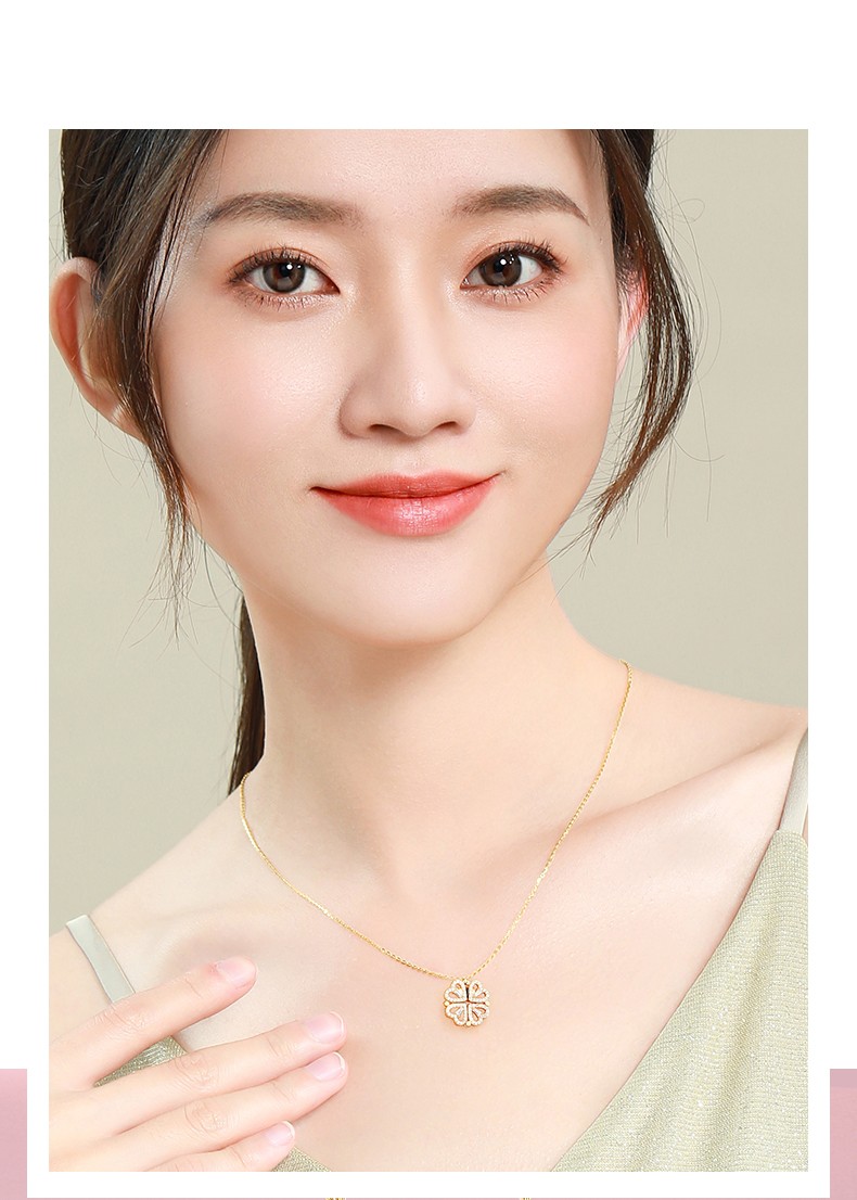配送证书老凤凰s925银满钻四叶草项链女士轻奢一款多戴爱心相吸锁骨链
