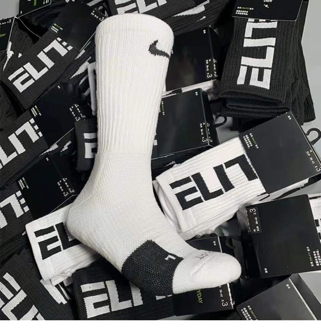 球员袜长筒加厚毛巾底高帮运动袜子男 elite_黑白各一双套装【图片