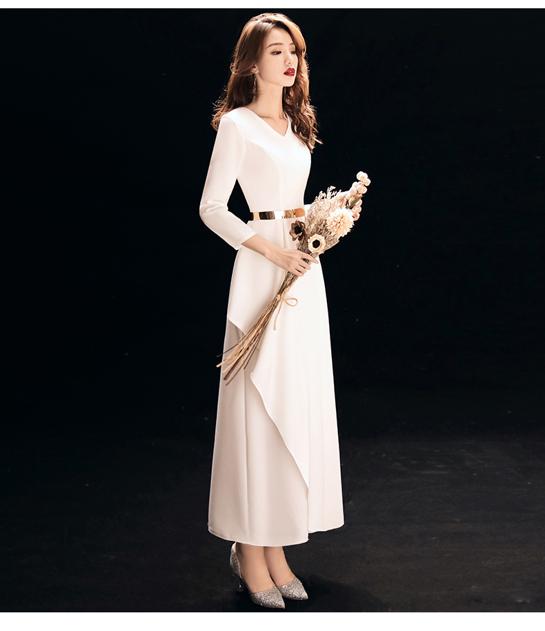 【元旦年会主持人晚会表演礼服】白色晚礼服女019新款长款晚会宴会