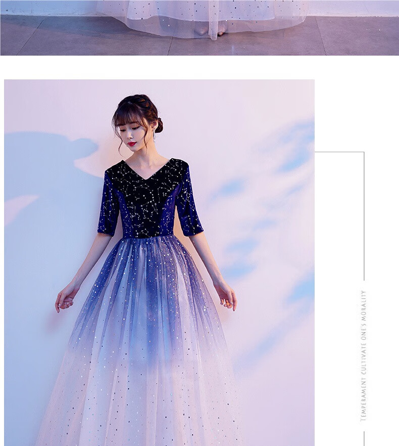 服女中学生高中生大合唱长裙2022新款主持人气质学生诗朗诵晚礼服红歌