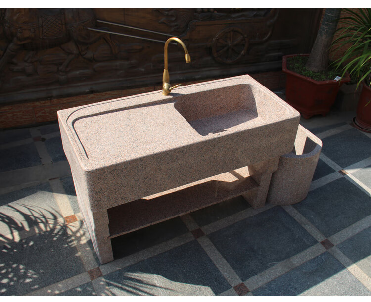 户外石头洗衣池阳台家用一体水槽花岗岩石材洗菜盆天然整石洗手盆 130