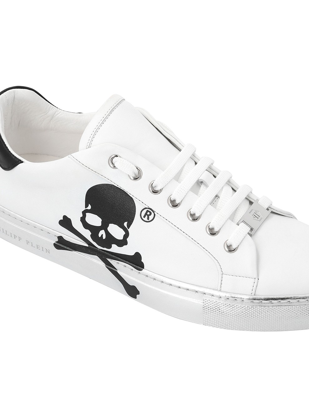 philippplein菲利普普兰男士牛皮骷髅印花休闲运动鞋msc2338白色425