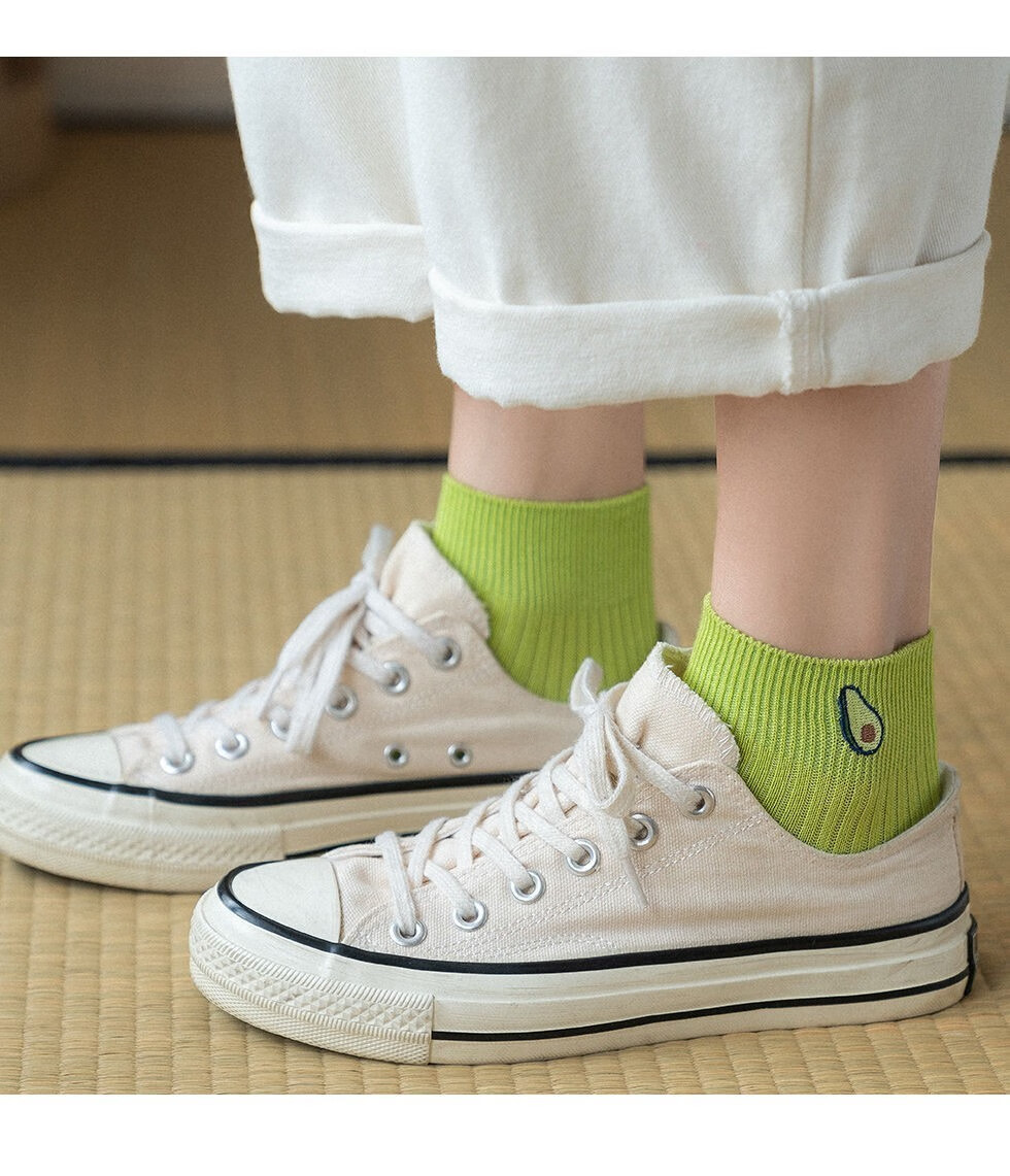 徽米司5双装牛油果袜子女可爱短袜日系纯色浅口低帮船袜混色5双装