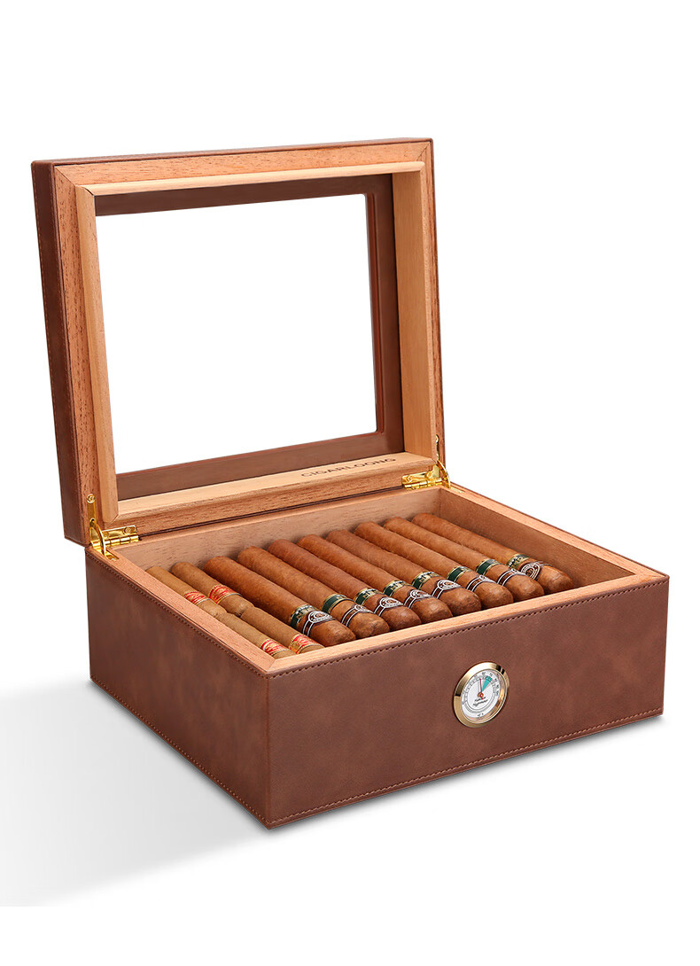 茄龙cigarloong雪茄盒雪松木密封醇养大容量皮革雪茄保
