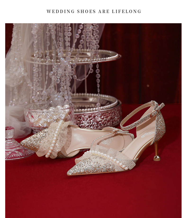 夏朗哲轻奢品牌潮流欧美风设计感小众金色婚鞋禾秀婚纱两穿结婚水晶鞋