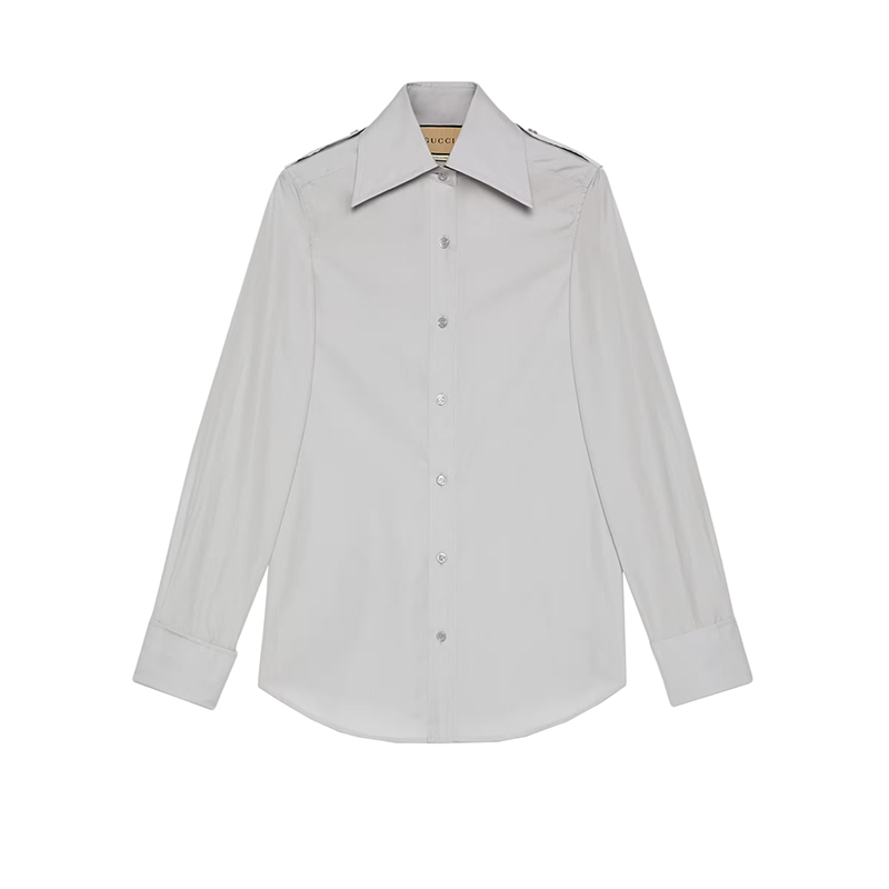 【包税】gucci/古驰 21年秋冬新款 女士浅灰色精细棉府绸长袖衬衫6756