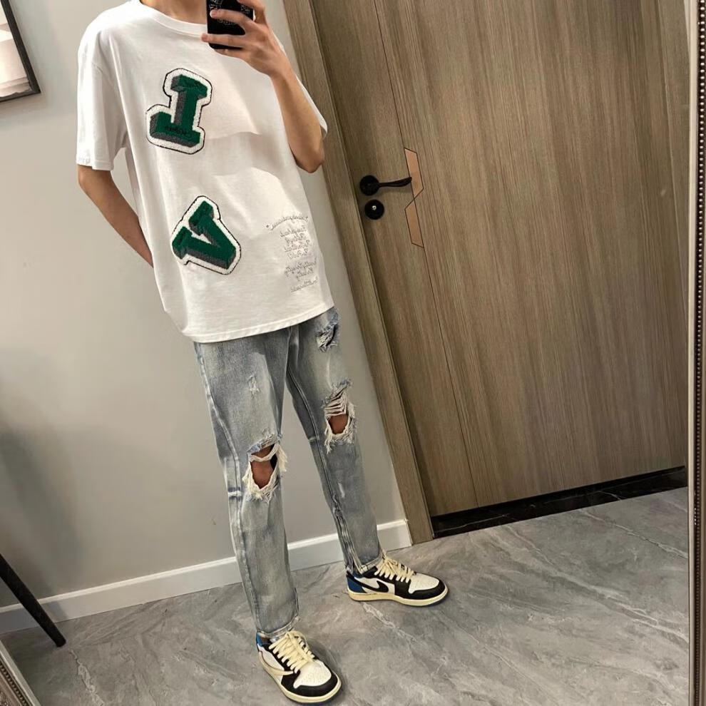 苏六6同款快手网红苏6裤子拉链破洞牛仔裤男款精神小伙直筒高街九分裤