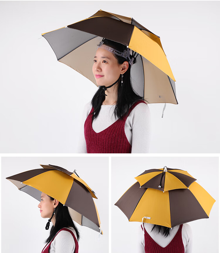 连球帽伞双层8骨钓鱼伞帽软胶头戴式雨伞防晒头顶遮阳帽户外垂钓斗笠