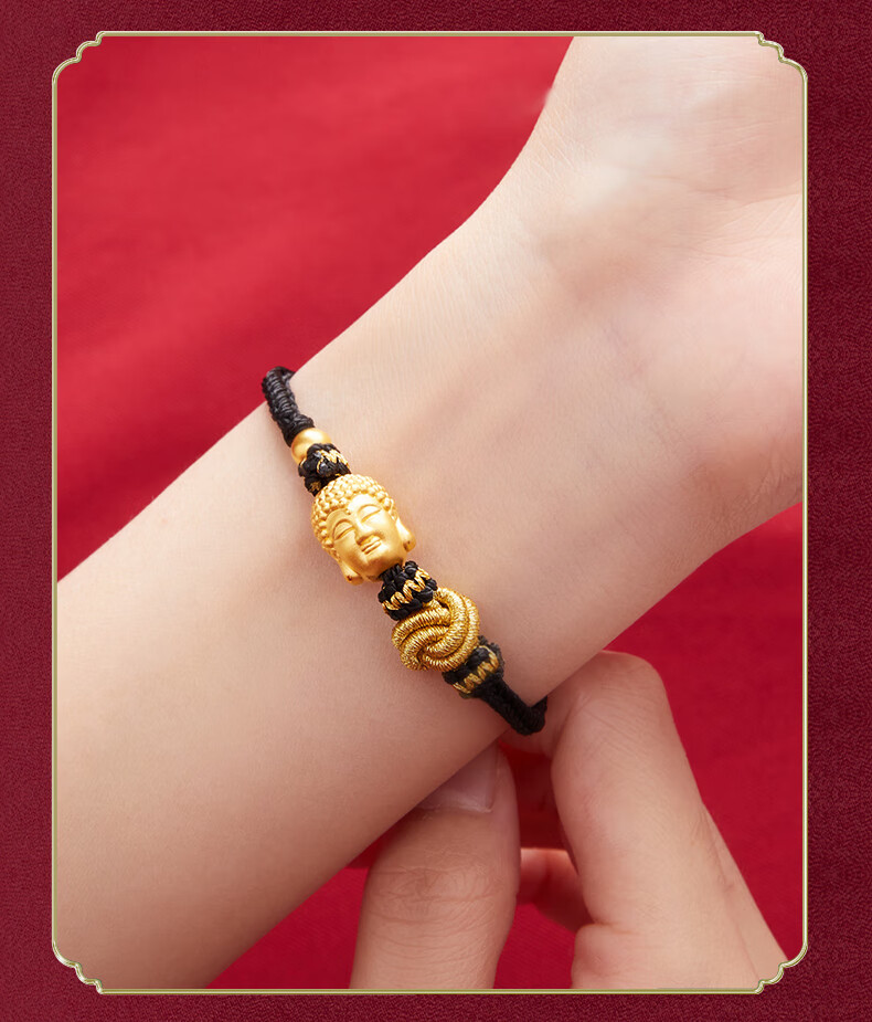 钰帛工坊佛头黄金手链女双面足金如来佛999足金转运珠男手饰情侣礼物