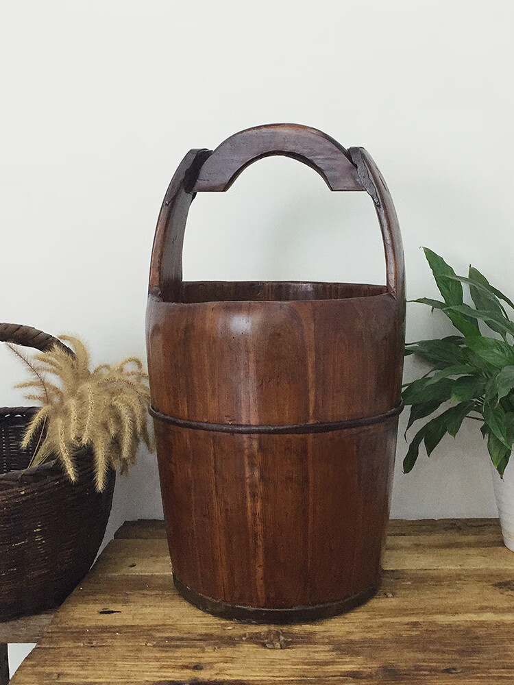 中式怀旧复古仿古手提实塑料水桶老式传统老物件摆件古典影视道具 木